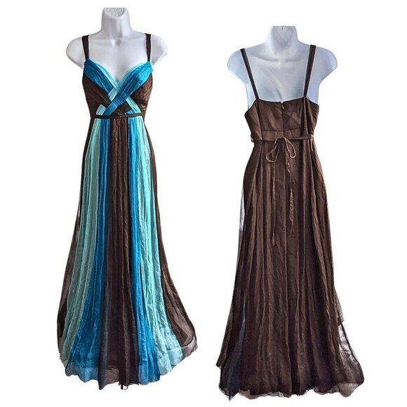 Brillant Vtg Y2K SIGNATURE ROBBIE BEE 100%Silk Crepe Colorblock Sundress Sz 10 - Picture 1 of 8